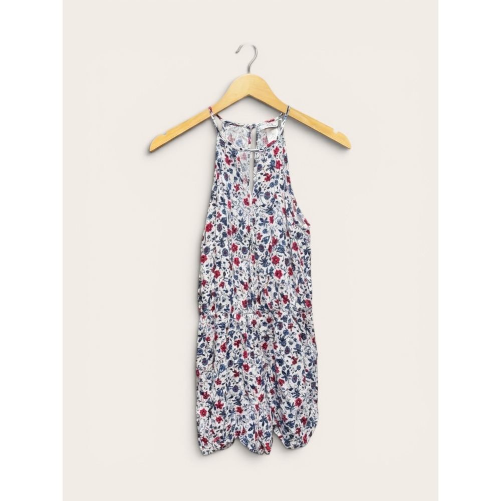 Joe B by Joe Benbasset Floral Romper Womens Medium Red Blue White Halter Keyhole